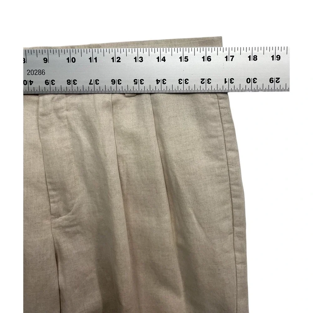 vtg Dockers 33x30 Khaki Linen Cotton Dress Pants Trousers Pleated High Waisted